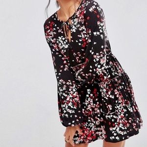 Asos V Neck Smock Dress With Balloon Sleeve